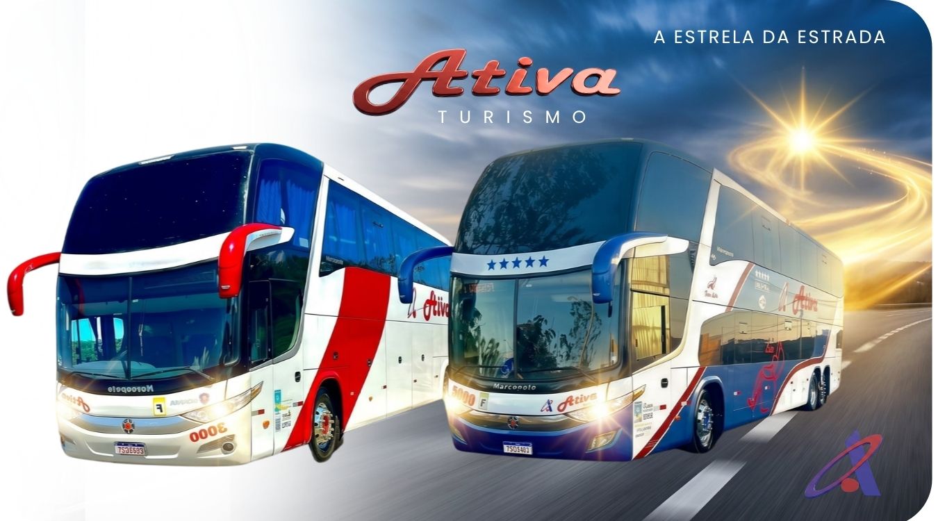Frota Ativa Turismo: dois ônibus modernos