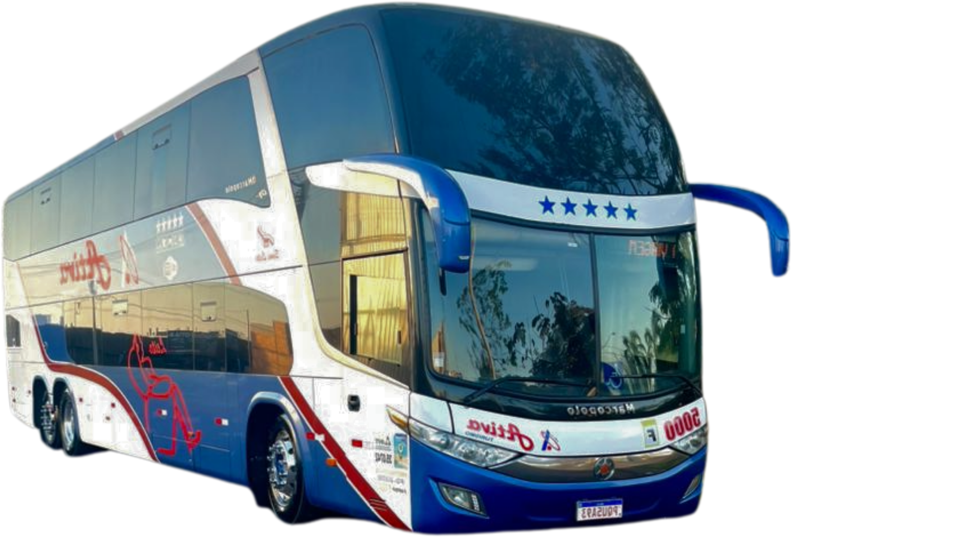 Ônibus DD 53 lugares - 44 lugares semi leito no piso superior e 9 lugares leito no piso inferior com geladeira e WC em ambos os